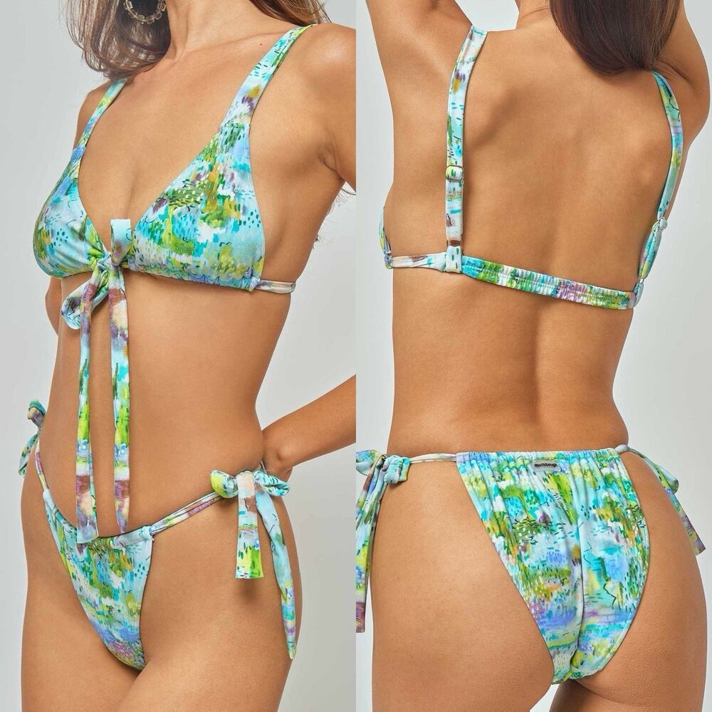 Blackbough Twilly Tie Bikini Two Piece Swim Womens L Large Secret Garden Green - Picture 3 of 8